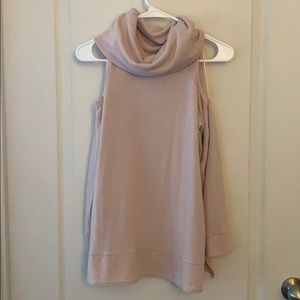 Turtle Neck Open Shoulder Long Sleeve Top